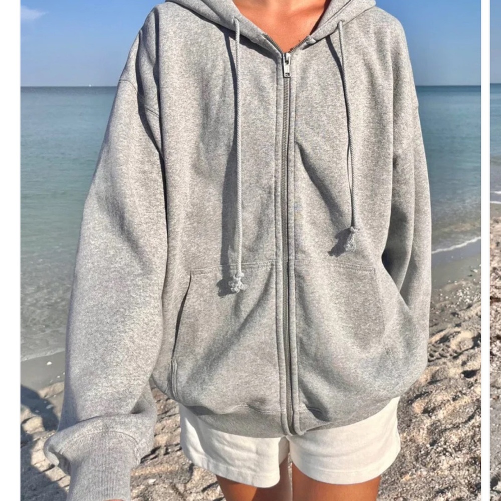Brandy Melville Christy Hoodie grey zip up with hood and pockets